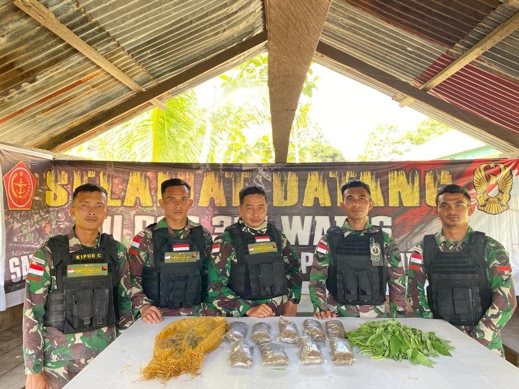 Satgas Yonif 122/TS Pos Waris Amankan 462 Gram Paket Ganja di Perbatasan RI-PNG