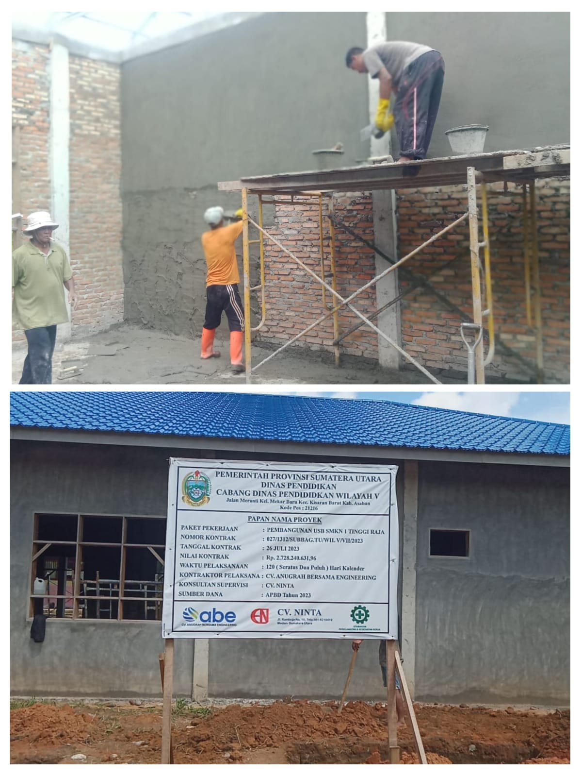 Miris, Para Pekerja Proyek Pembangunan USB SMKN 1 Tinggi Raja Tak Pakai APD Saat Bekerja.