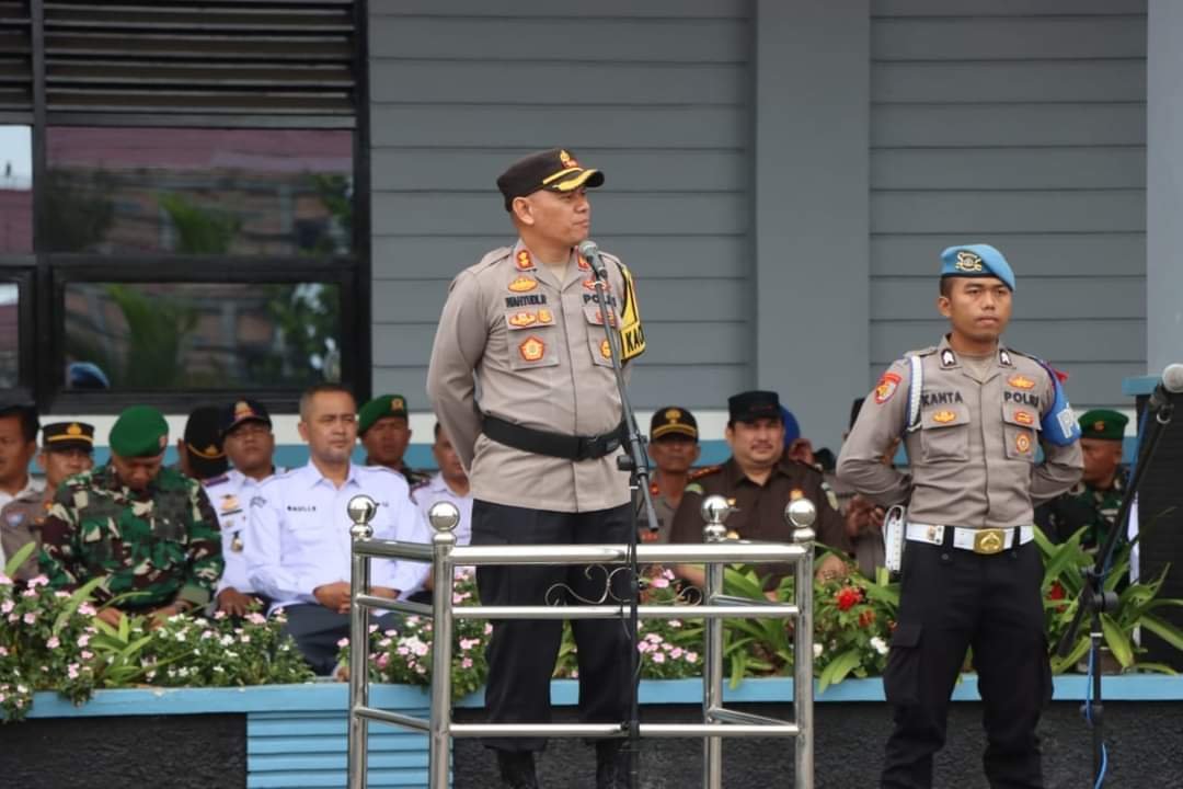 Kapolres Tanah Karo Pimpin Apel Kesiapan Pemilu Damai Tahun 2024 Berasama Forkopimda Dan Instansi Terkait