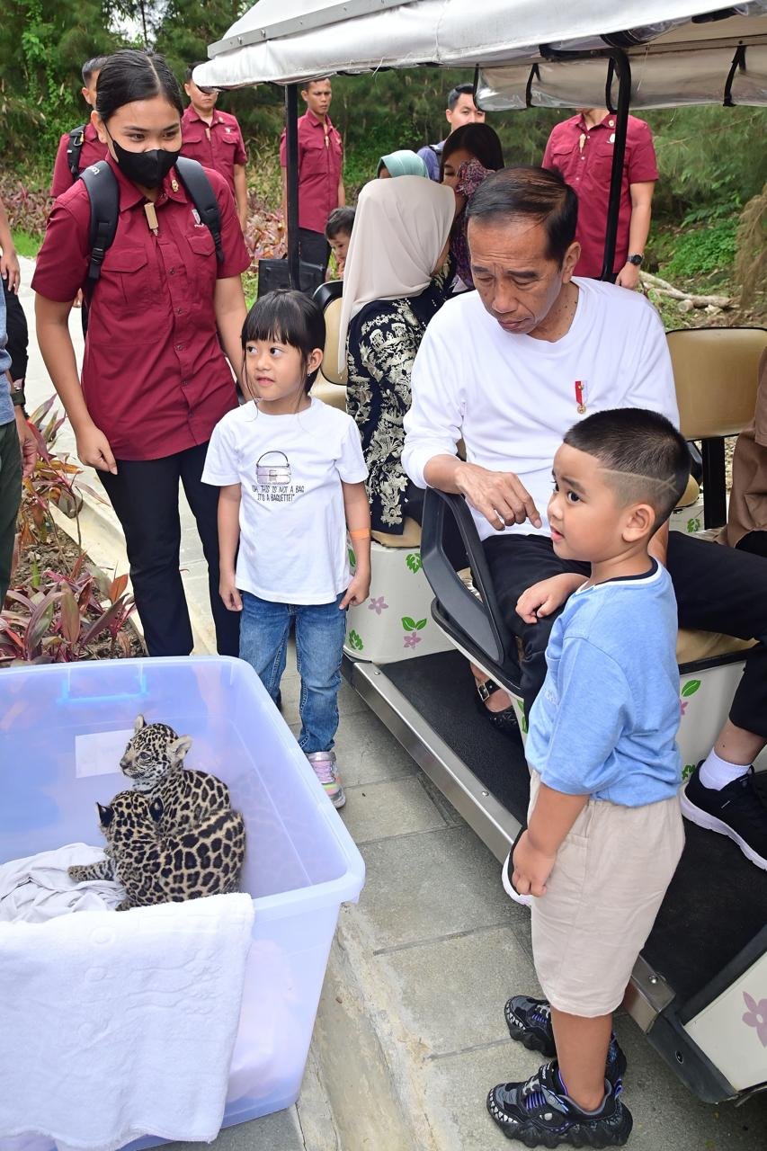 Akhir Pekan Bersama Keluarga, Presiden Jokowi Ajak Cucu Wisata Pengenalan Satwa