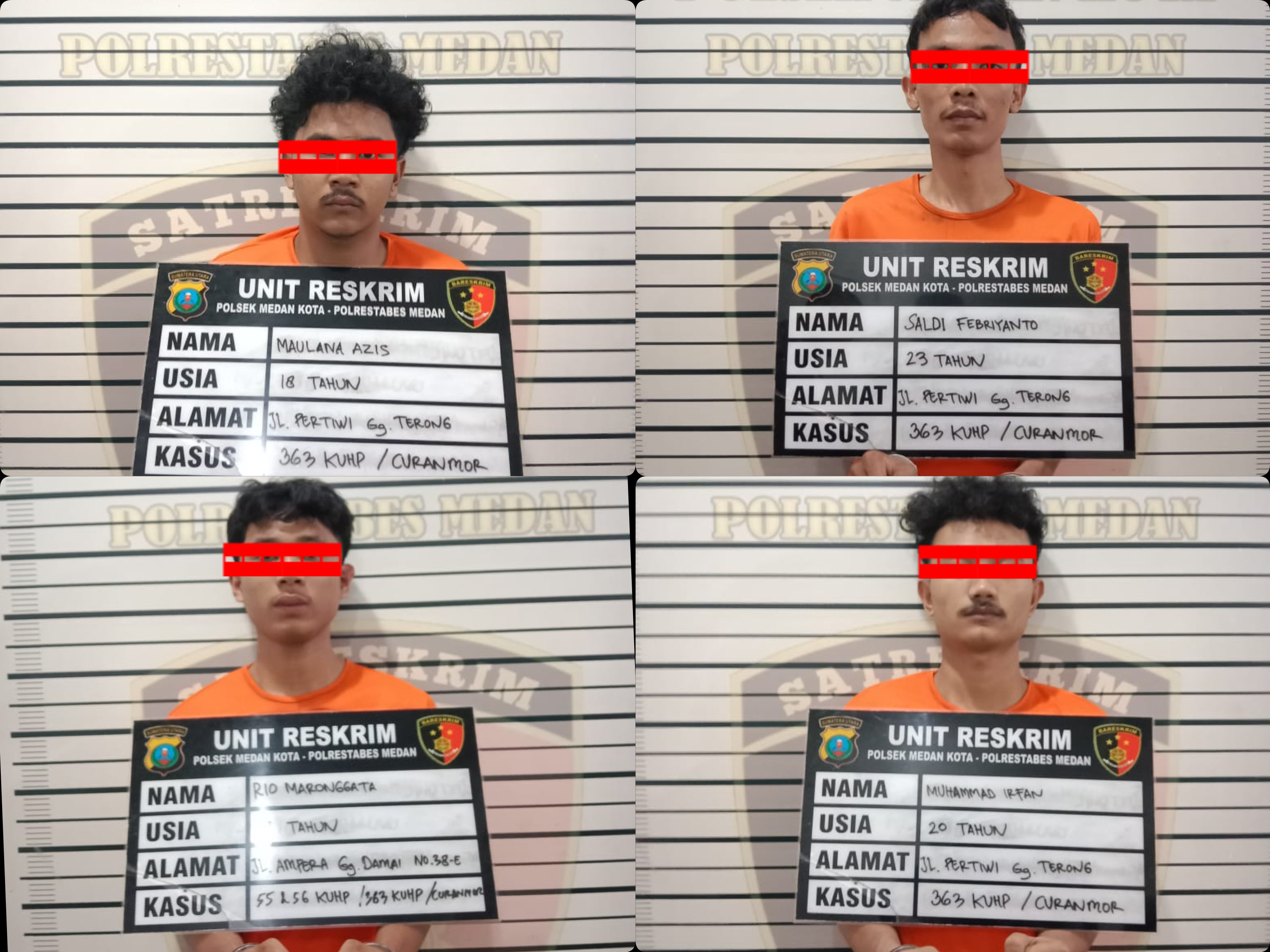 Polsek Medan Kota Tangkap Empat Maling Motor di Kos-kosan