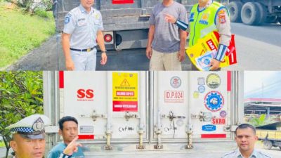 Jasa Raharja Pasang Stiker Peringatan Blind Spot, Upaya Pencegahan Kecelakaan di Kawasan Industri Medan