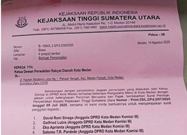 2 Lagi Anggota DPRD Medan Kompak Mangkir dari Panggilan Kejati Sumut