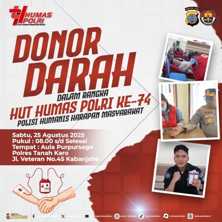 Polres Tanah Karo Gelar Donor Darah dalam Rangka HUT Humas Polri ke-74