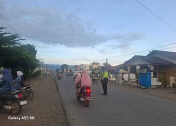 Satlantas Polres Palas Gelar Strong Point Pagi Sekaligus Himbauan Kamseltibcarlantas