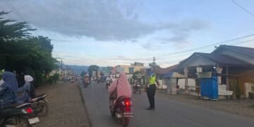 Satlantas Polres Palas Gelar Strong Point Pagi Sekaligus Himbauan Kamseltibcarlantas