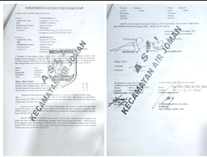 Berita Kehilangan/Tercecer Surat Ganti Rugi (SGR) Tanah Nomor 590/682/SGR/ AJ/XII