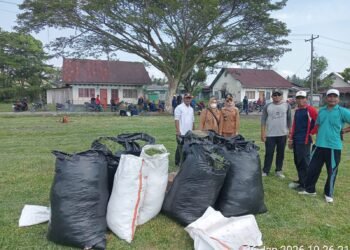 Sinergi, PT Indonesia Power UBP Pangkalan Susu Bersama Pihak Kecamatan, Forkopimda  Bersihkan Lapangan Sepak Bola Ketapa Negri Aru