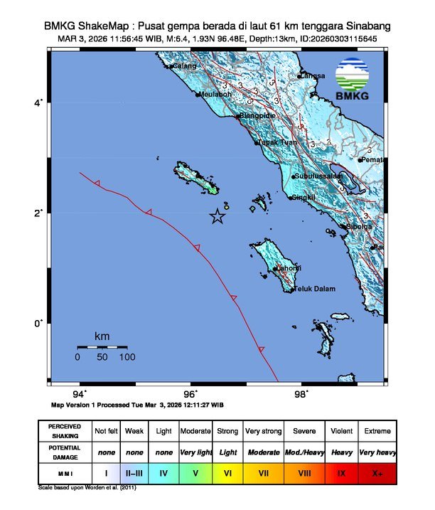 Sinabang Dilanda Gempa Bumi Tektonik M6,4