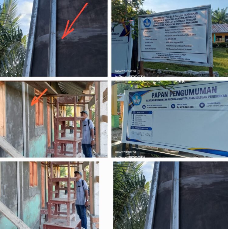 Proyek Revitalisasi SDN 056633 Gang Mangga Kecamatan Gebang Diduga Asal Jadi, APH Diminta Tindak Tegas
