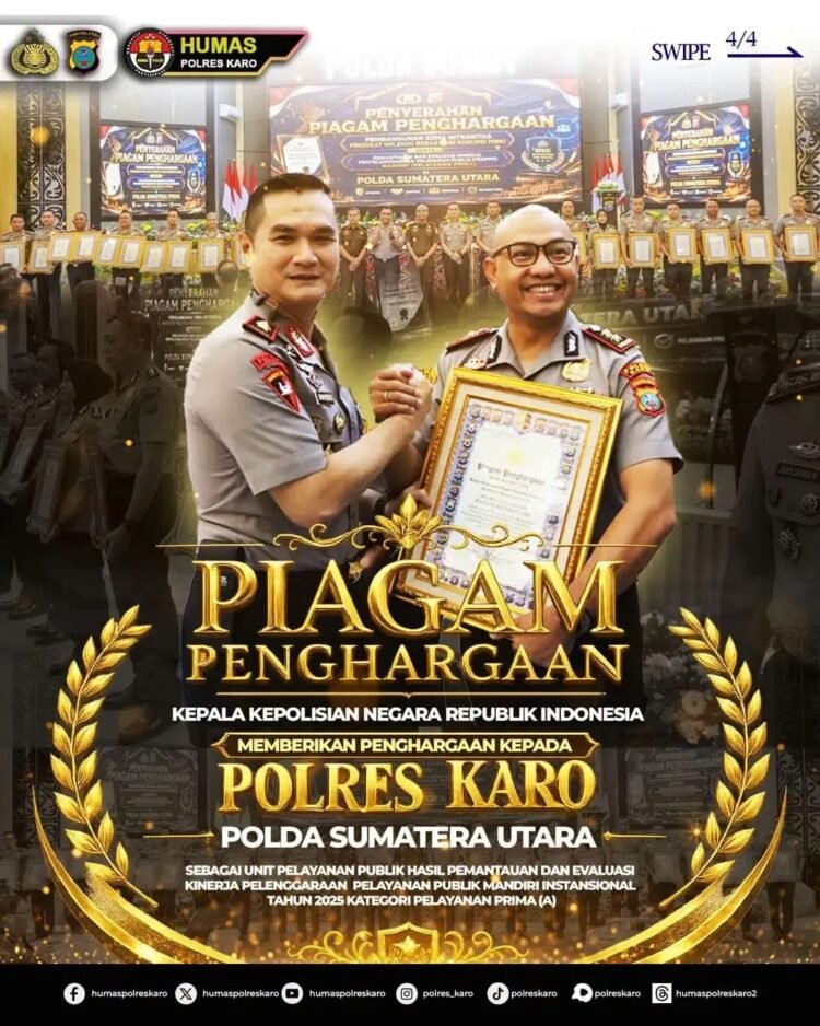 Pelayanan Prima Berbuah Predikat Wilayah Bebas Korupsi, Polres Karo Raih Penghargaan