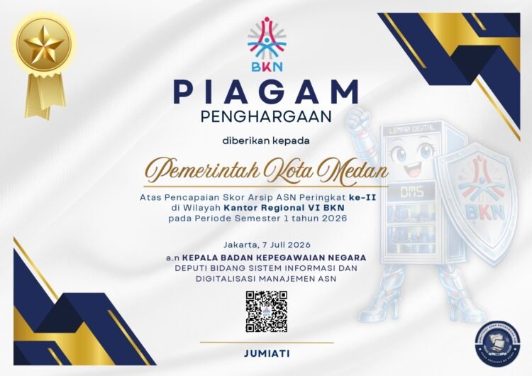 Pemko Medan Raih Peringkat II Skor Arsip ASN Wilayah Kanreg VI BKN