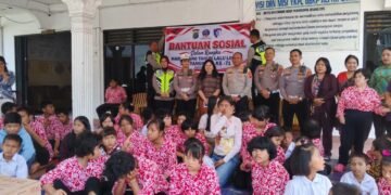 HUT ke-71 Lalu Lintas Bhayangkara, Satlantas Polres Karo Berbagi di YKPD GBKP Alpha Omega