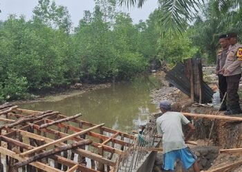 Polsek Pangkalan Susu Monitoring Jembatan Merah Putih, Pastikan Pembangunan Berjalan