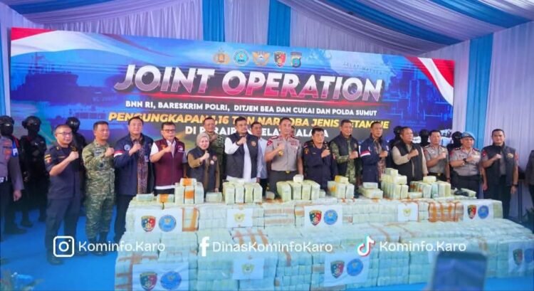 Bupati Karo Hadiri Konferensi Pers Pengungkapan Penyelundupan 1,16 Ton Ketamin di Selat Malaka